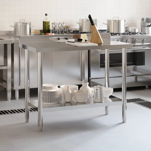 vidaXL Mesa cozinha rebordo antissalpicos 110x55x93 cm a&ccedil;o inoxid&aacute;vel