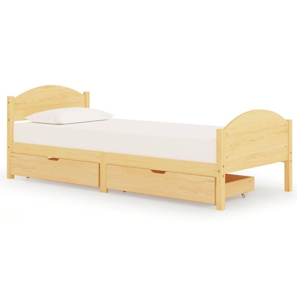 vidaXL Estrutura de cama com 2 gavetas 100x200 cm pinho maci&ccedil;o
