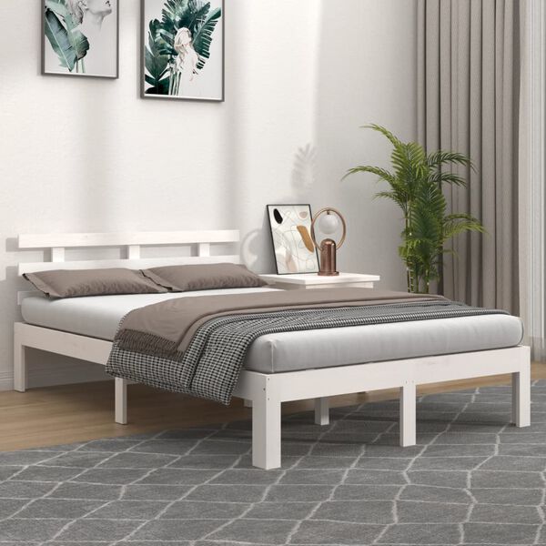vidaXL Estrutura de cama 140x200 cm madeira maci&ccedil;a branco