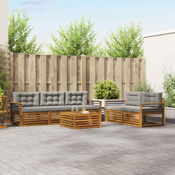 vidaXL Conjunto de Sof&aacute;s para Exterior 6 pcs Cinza Natural e Claro