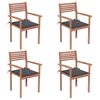 vidaXL Cadeiras de jardim c/ almofad&otilde;es antracite 4 pcs teca maci&ccedil;a