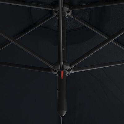 vidaXL Guarda-sol duplo com mastro de aço 600 cm preto