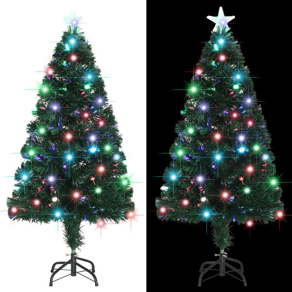 vidaXL &Aacute;rvore de Natal pr&eacute;-iluminada c/ suporte e LED 120 cm fibra &oacute;tica