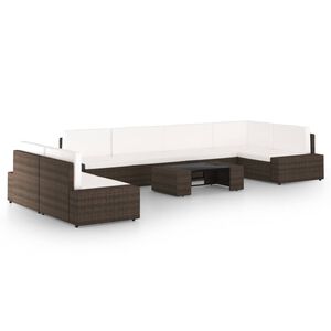 vidaXL 8 pcs conjunto lounge p/ jardim c/ almofad&otilde;es vime PE castanho