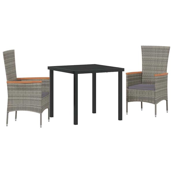 vidaXL Conjunto de Jantar para Jardim 3 pcs Cinzeto A&ccedil;o revestido a p&oacute;