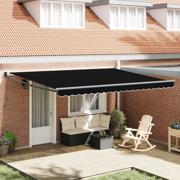 vidaXL Toldo Retr&aacute;til Manual Preto 450 &times; 300 cm Poli&eacute;ster e Metal