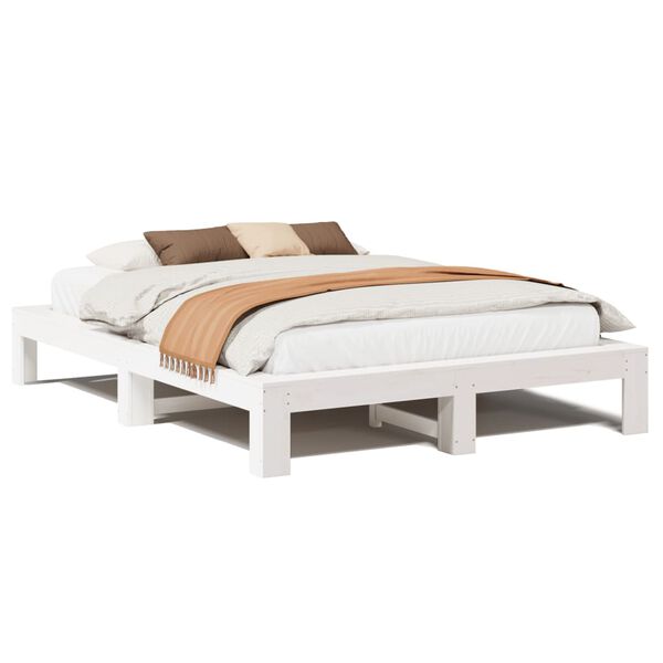 vidaXL Cama sem colch&atilde;o 140x200 cm madeira de pinho maci&ccedil;a branco