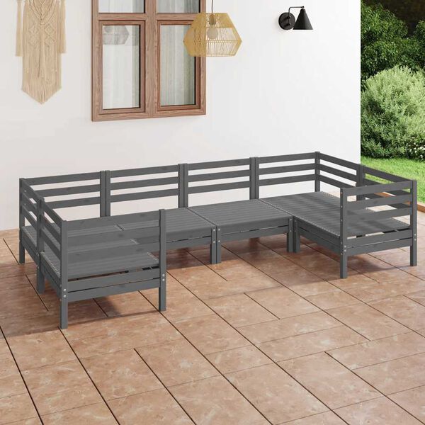 vidaXL 6 pcs conjunto lounge de jardim pinho maci&ccedil;o cinzento