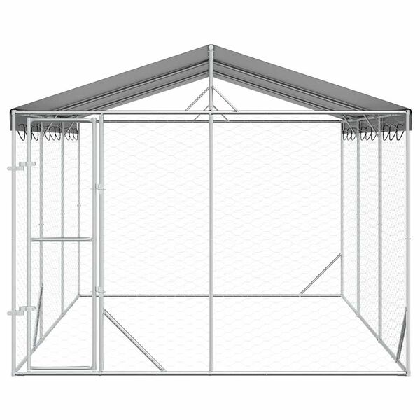 vidaXL Canil de exterior com teto 3x4,5x2,5 m a&ccedil;o galvanizado prateado