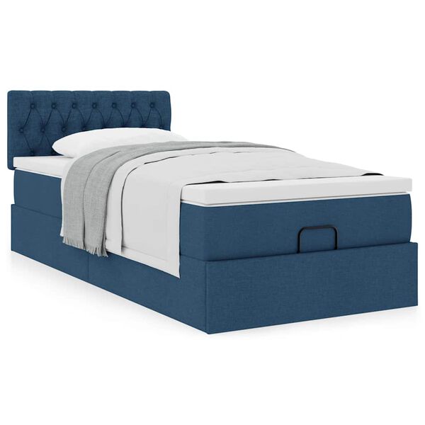vidaXL Estrutura de cama otomana com colch&atilde;o tecido azul 80x200cm
