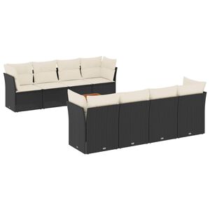 vidaXL 9 pcs conjunto de sof&aacute;s p/ jardim c/ almofad&otilde;es vime PE preto