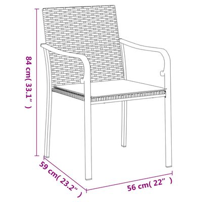 vidaXL Cadeiras jardim c/ almofadões 2 pcs 56x59x84 cm vime PE preto