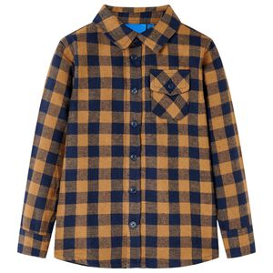 Camisa de xadrez para crian&ccedil;a conhaque e azul 92
