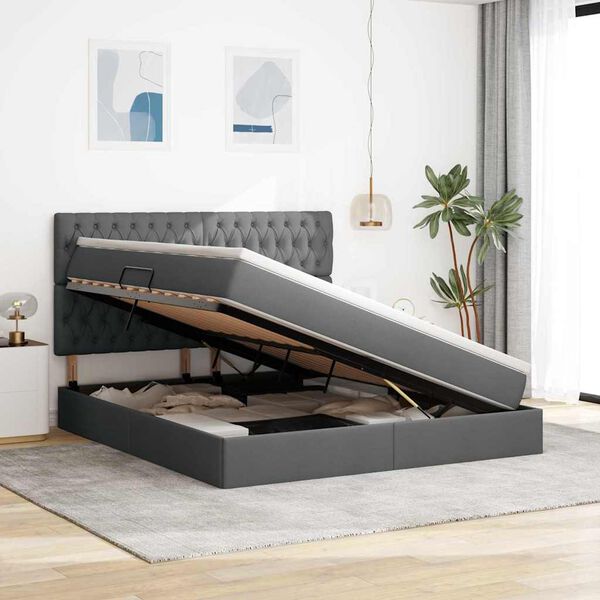 vidaXL Cama com arruma&ccedil;&atilde;o e colch&atilde;o Cinza Escuro 160 x 200 cm