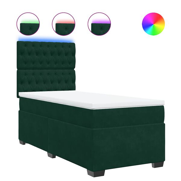 vidaXL Cama com molas/colch&atilde;o 90x190 cm veludo verde-escuro