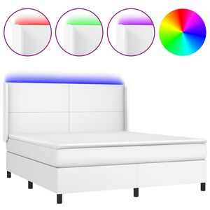 vidaXL Cama box spring c/colch&atilde;o/LED 180x200cm couro artificial branco