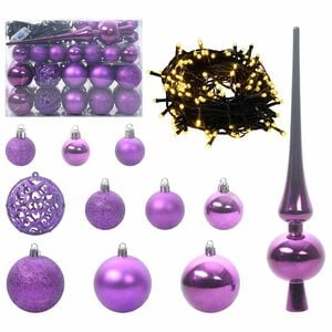 vidaXL Conjunto de Bolas de Natal com 150 LEDs 61 pcs Lilás Plástico