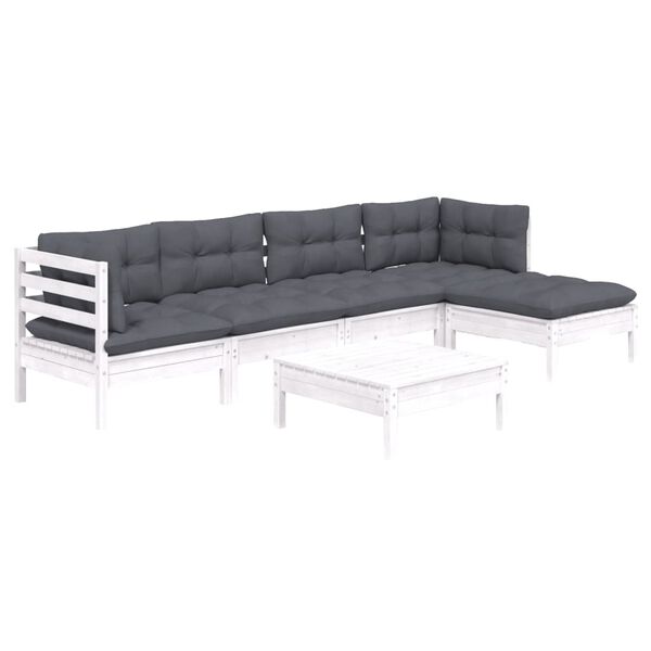 vidaXL 6 pcs conjunto lounge de jardim c/ almofad&otilde;es pinho branco