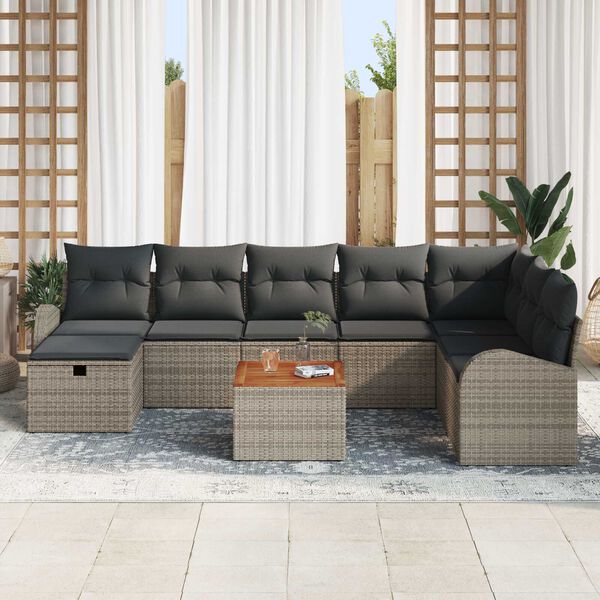 vidaXL Conjunto de Sof&aacute; de Jardim 9 pcs Cinzeto Rattan Sint&eacute;tico