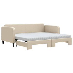 vidaXL Sof&aacute;-cama c/ gavet&atilde;o e colch&otilde;es 90x200 cm tecido cor creme