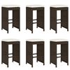 vidaXL Bancos de bar para jardim com almofad&otilde;es 6 pcs vime PE castanho