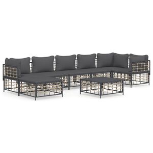 vidaXL 8 pcs conjunto lounge de jardim c/ almofad&otilde;es vime PE antracite