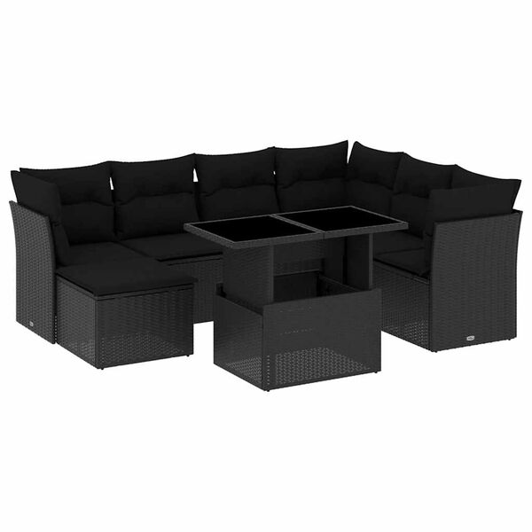 vidaXL 8 pcs conjunto sof&aacute;s de jardim com almofad&otilde;es vime PE preto