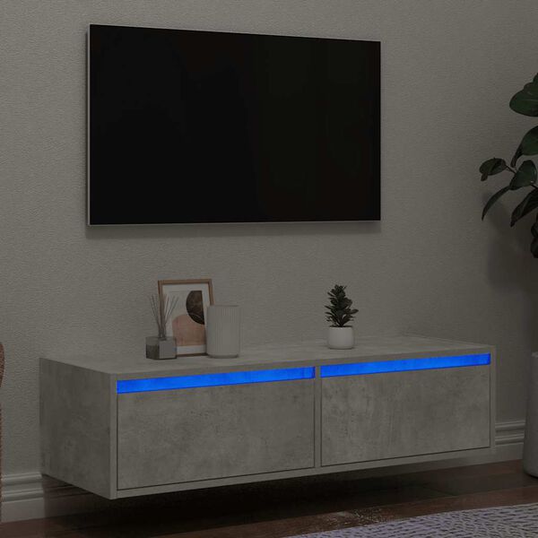 vidaXL M&oacute;vel de TV com luzes LED 100X35,5x25 cm cinzento cimento