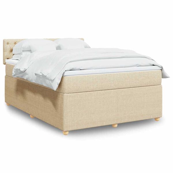 vidaXL Cama com molas/colch&atilde;o 140x190 cm tecido cor creme
