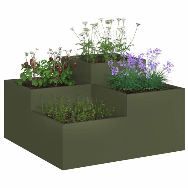 vidaXL Vaso de Jardim Verde-oliva 80 x 80 x 48 cm A&ccedil;o