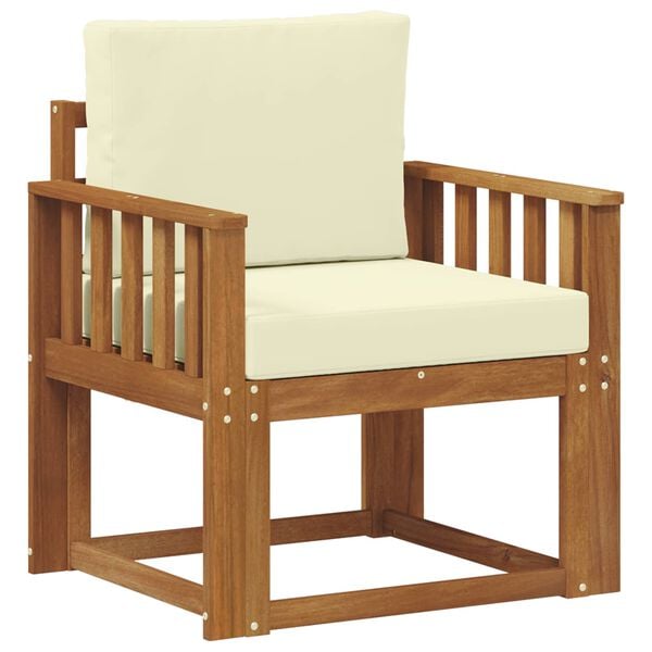 vidaXL Sof&aacute; exterior Madeira de Ac&aacute;cia maci&ccedil;a e Poli&eacute;ster Natural