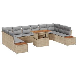 vidaXL Conjunto de Sof&aacute; de Jardim 11 pcs Bege Rattan Sint&eacute;tico