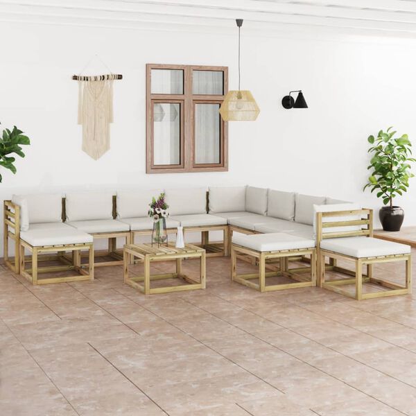 vidaXL 12pcs conjunto lounge de jardim com almofad&otilde;es pinho impregnado
