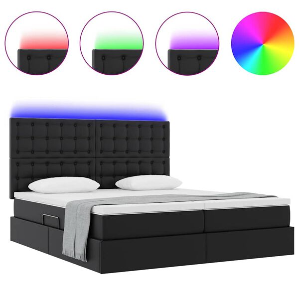 vidaXL Cama com arruma&ccedil;&atilde;o e LED Preto 200 x 200 cm Couro sint&eacute;tico
