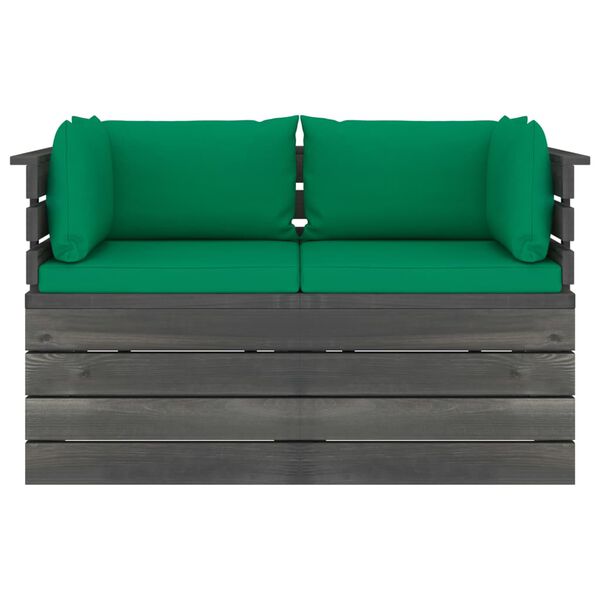 vidaXL Sof&aacute; paletes 2 lugares p/ jardim c/ almofad&otilde;es pinho maci&ccedil;o