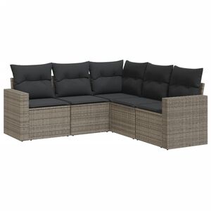 vidaXL 5 pcs conjunto sof&aacute;s de jardim c/ almofad&otilde;es vime PE cinzento