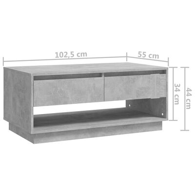 vidaXL Mesa de centro 102,5x55x44 cm contraplacado cinzento cimento