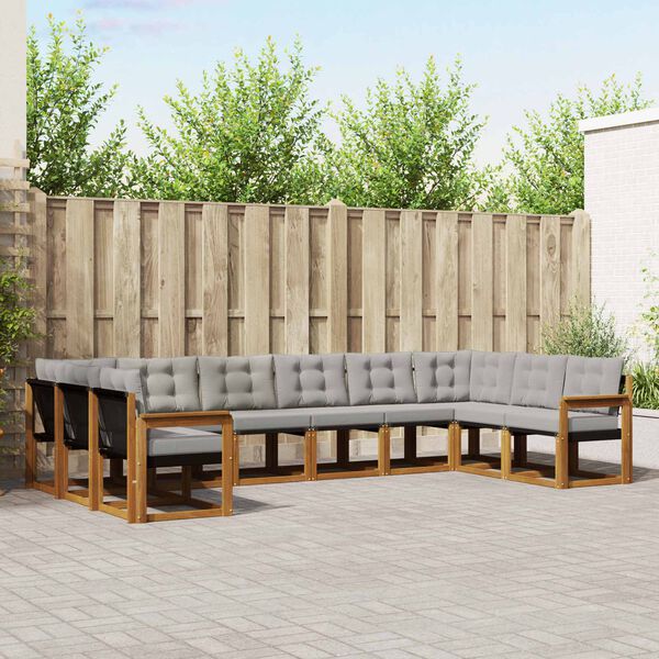 vidaXL Conjunto de Sof&aacute;s para Exterior 10 pcs Cinza Natural e Claro