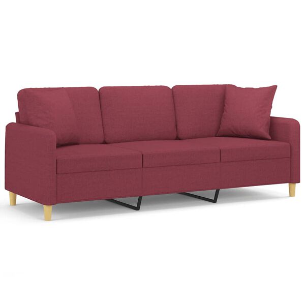 vidaXL Sof&aacute; 3 lug. + almofadas decorativas 180cm tecido vermelho tinto