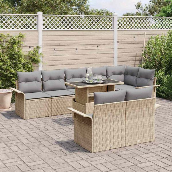 vidaXL Conjunto de Sof&aacute; de Jardim 9 pcs Bege Rattan Sint&eacute;tico