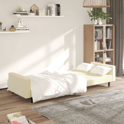 vidaXL Sofá-cama de 2 lugares couro artificial cor creme