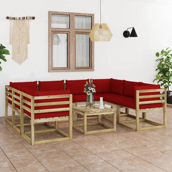 vidaXL Conj. lounge de jardim 9 pcs com almofad&otilde;es pinho impregnado