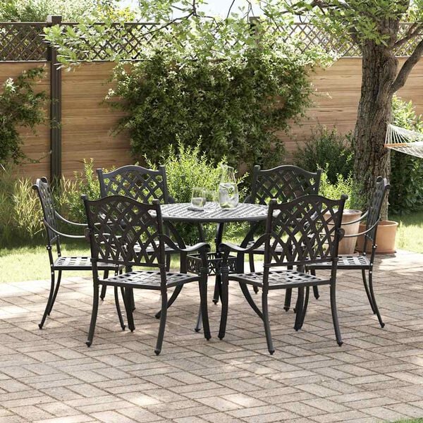 vidaXL Conjunto de Jantar para Jardim 7 pcs Preto Alum&iacute;nio