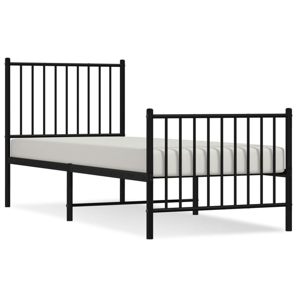 vidaXL Estrutura de cama com cabeceira e p&eacute;s 75x190 cm metal preto