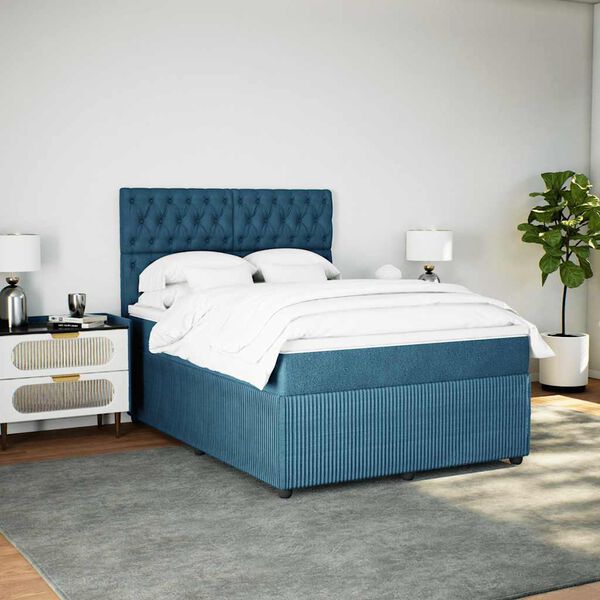 vidaXL Cama boxspring com colch&atilde;o 140x190 cm veludo azul