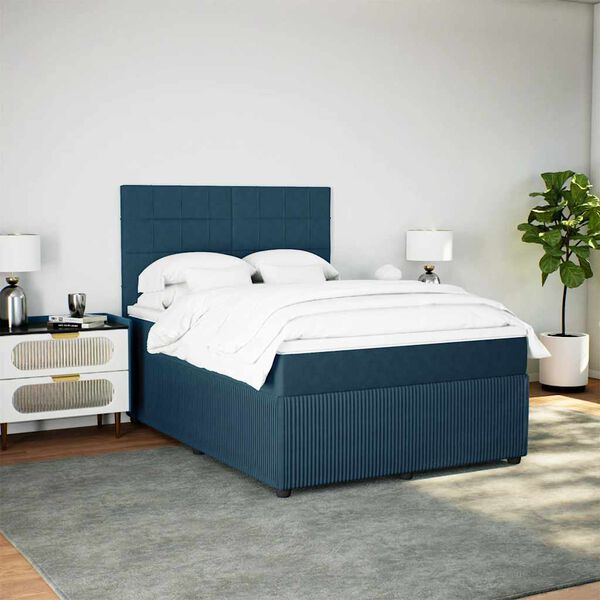 vidaXL Cama com molas/colch&atilde;o 160x200 cm veludo azul-escuro