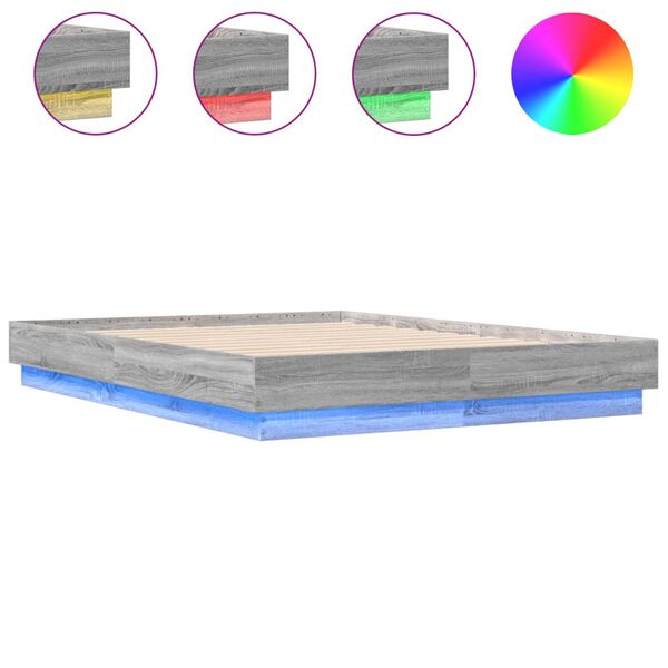vidaXL Estrutura de cama com luzes LED 135x190 cm cinzento sonoma