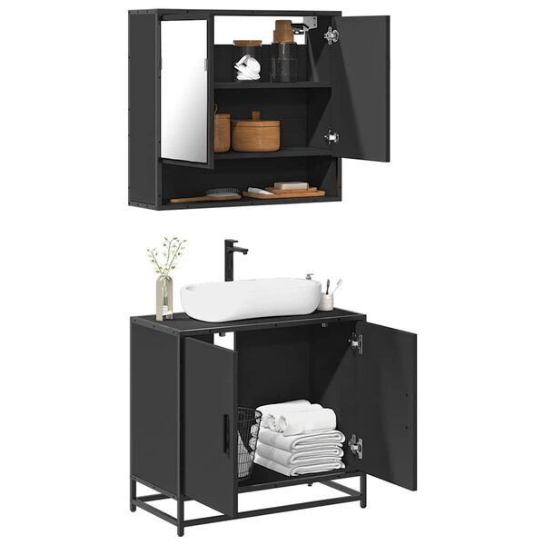 vidaXL 2 pcs conjunto m&oacute;veis casa de banho derivados de madeira preto