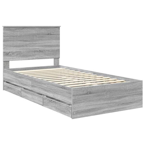 vidaXL Estrutura da Cama com gaveta Cinza Sonoma 100 x 200 cm
