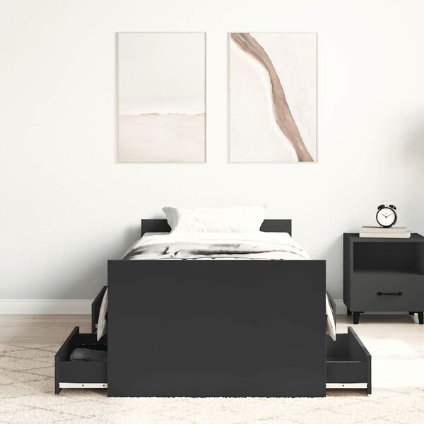 vidaXL Estrutura de cama c/ painéis cabeceira e pés 100x200 cm preto
